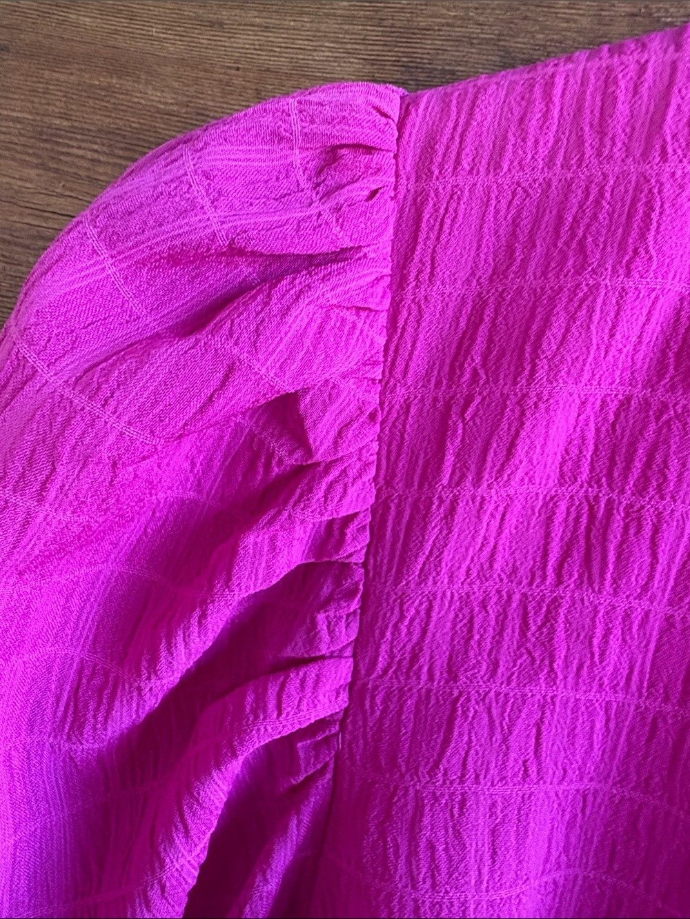 Charles Henry Hot Pink Wrap Mini Dress with Puff Sleeves - Picture 3 of 7